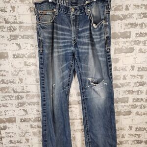 Ariat M4 Low Rise‎ Coltrane Boot Cut Jeans Men's 40x34 Distressed Denim Workwear